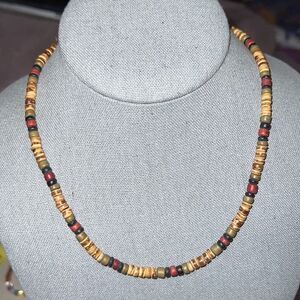 Vintage Multi brown beaded necklace with silver turn clasp NWOT